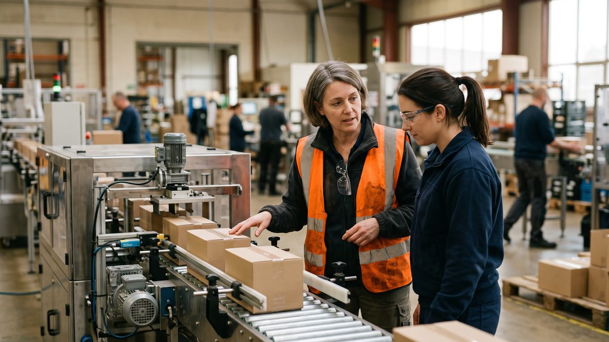 Una responsabile di produzione con un collaboratore