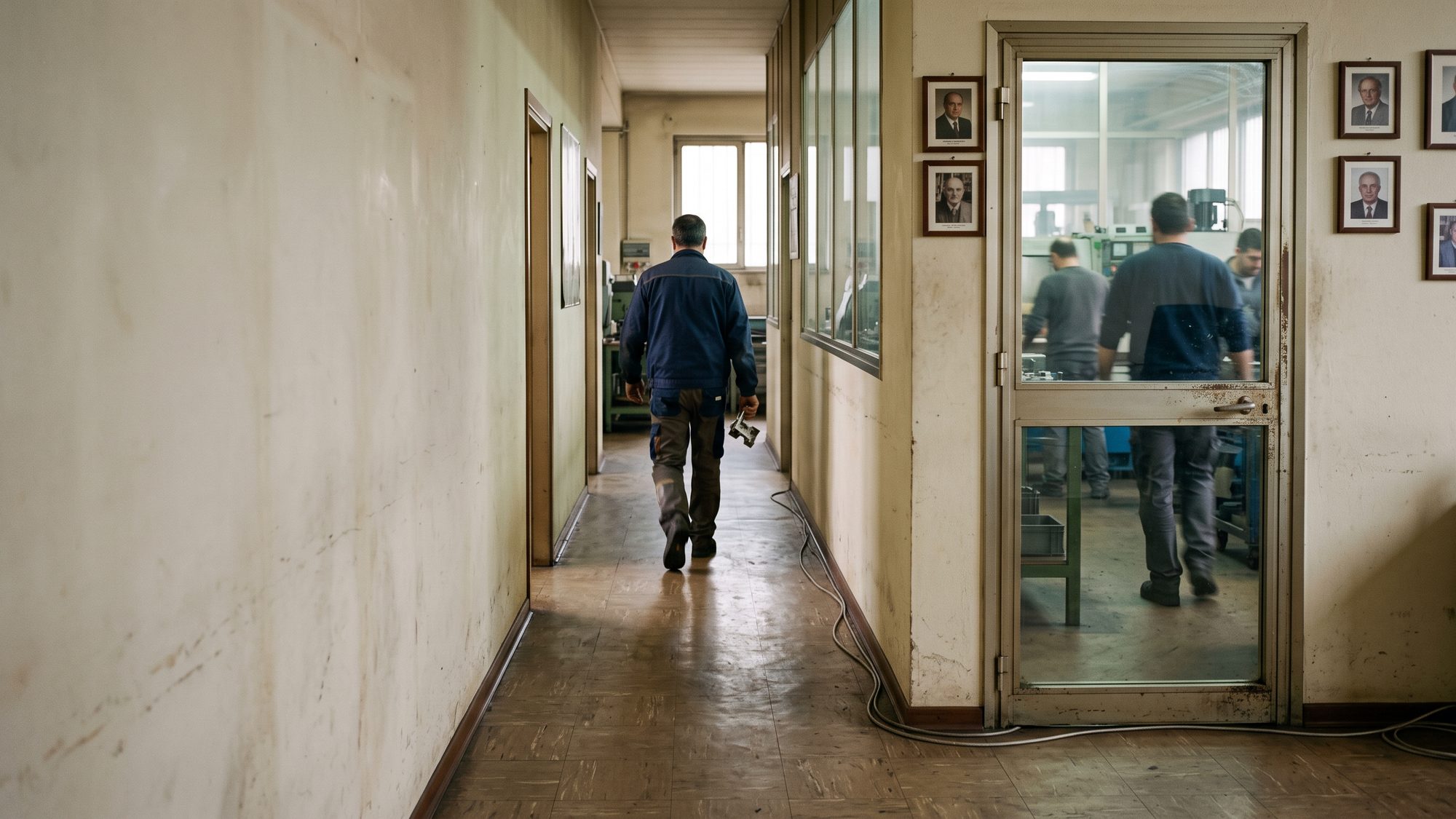 Un titolare davanti alla sua azienda